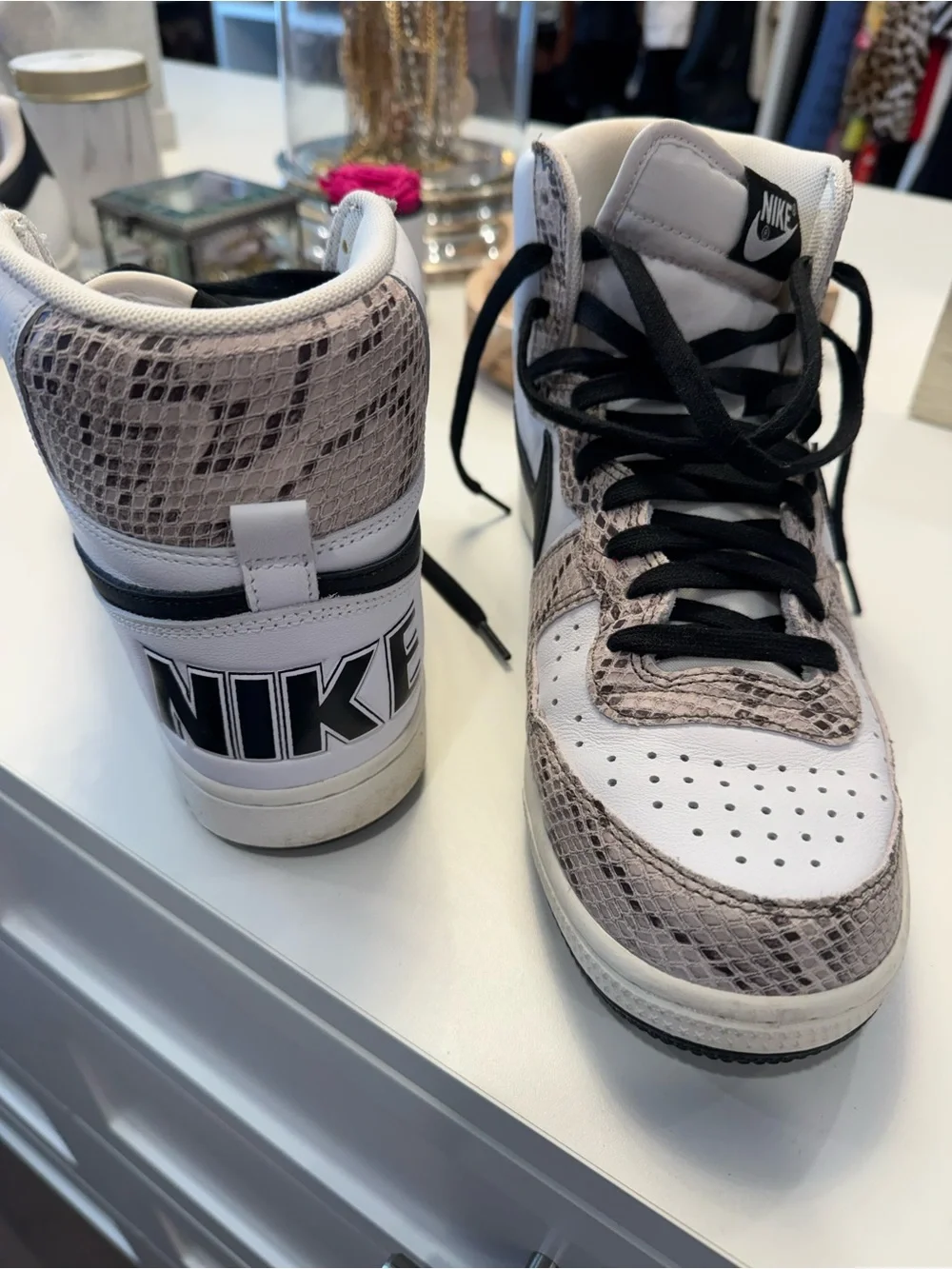 Nike High-Top Sneakers in White and Snake Print